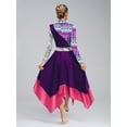 thumbnail image 6 of Yruioon Praise Dance Dresses for Women Stylish Color Block Overlays Tunics Irregular Worship Dance Dress Purple L, 6 of 7