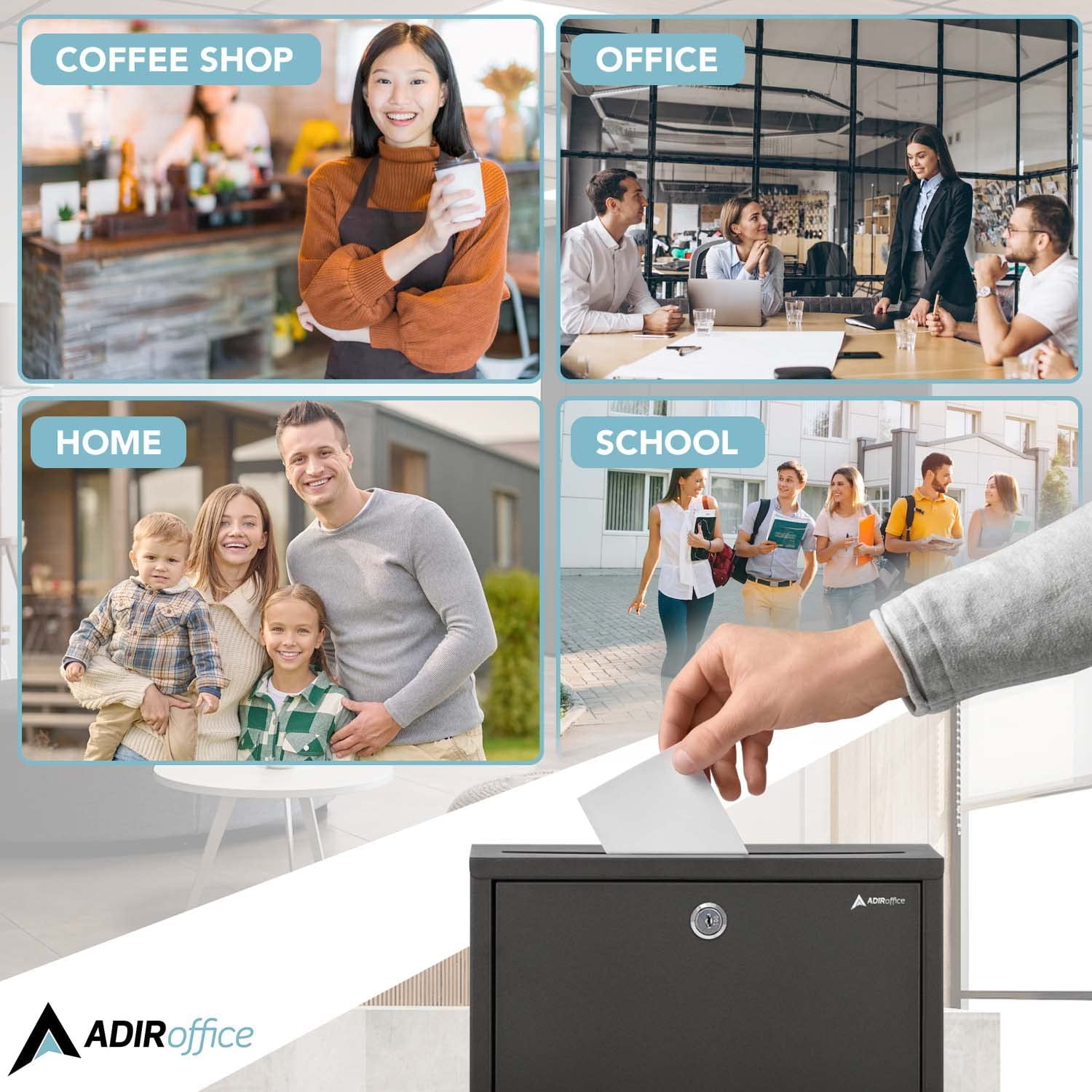 Adir Metal Suggestion Box with Lock and Slot, Wall Mount Deposit Box for Payments and Checks, Mailbox for house, Safe Drop Box with Keys - 3x10x12 Inch Black