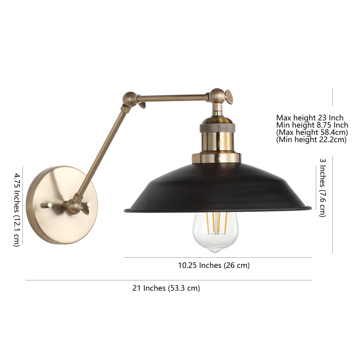 Safavieh Kingston Adjustable Classic Wall Sconce, Brass Gold/Black