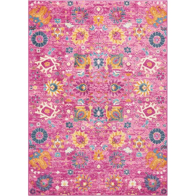 homeroots home decor 385198 7’ x 10’ Fuchsia and Orange Distressed Area Rug