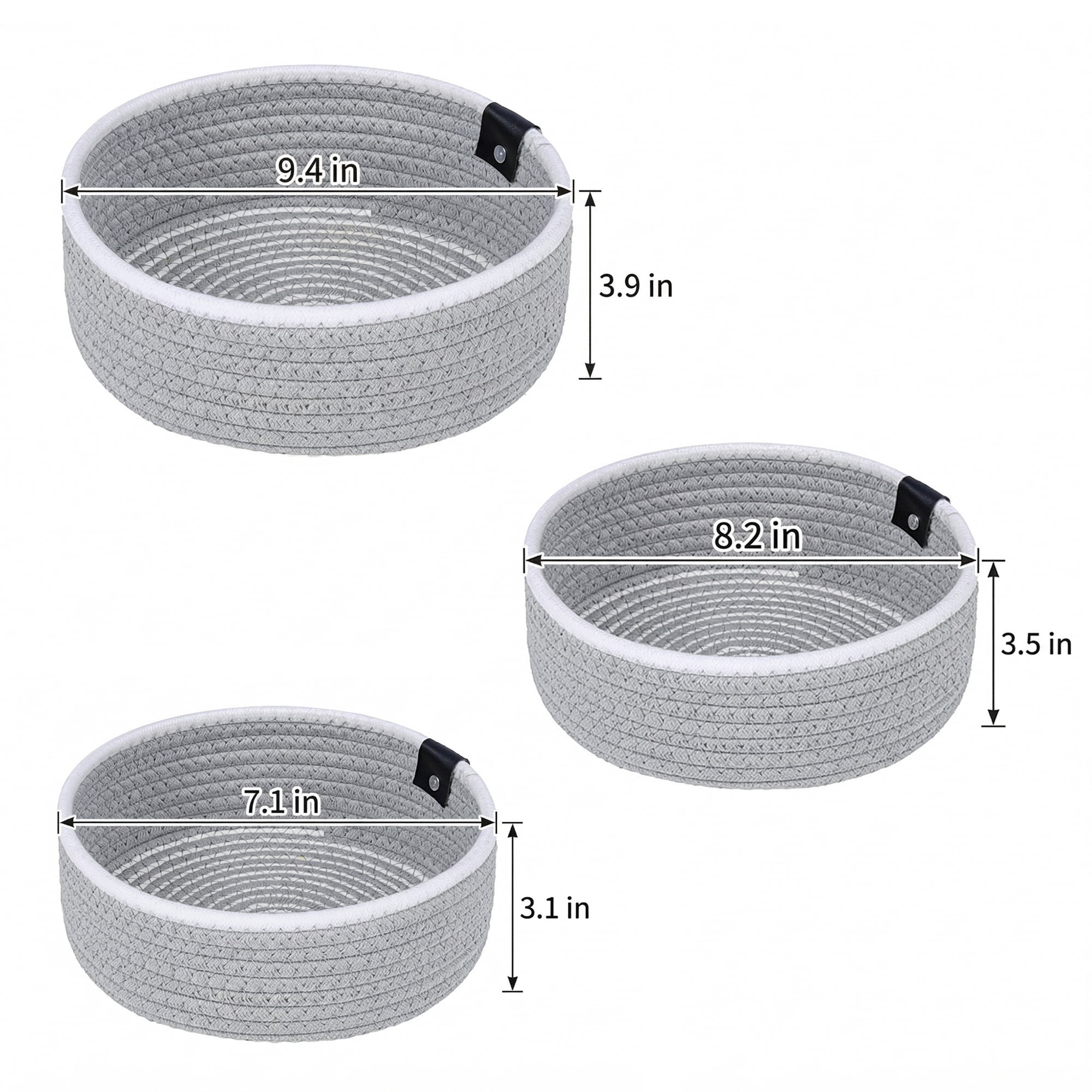 Unique Bargains 3pcs Woven Storage Basket for Key Tray Bowl Grey 3pcs