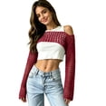 thumbnail image 5 of JULMCOMO Crochet Beach Cover Ups for Women Mesh Knit Hollow Out Long Sleeve Summer Crop Tops Bikini Cover Ups for Swimwear Deep Red M, 5 of 6