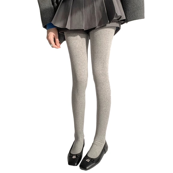 Sinyiin Women Ribbed Vertical Striped Sweater Tights Solid Color Warm Cotton Pantyhose