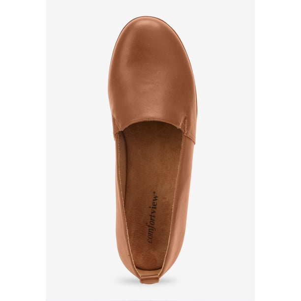 Comfortview Women’s Brown Leather Slip-On Shoes Amazon.com | Comfortview June Flat Women main image 4