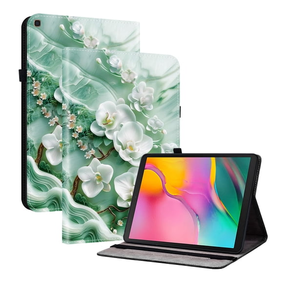 For Samsung Galaxy Tab A 10.1" (SM-T510/SM-T515/SM-T517) Folio Case with Stand/Card Slots/Elastic Band Closure/Pen Loop Holder, Stylish Cute PU Leather Protective Lightweight Slim Cover, Magnolia