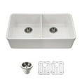 thumbnail image 4 of Houzer Platus 32 in White Fireclay Undermount Rectangle 50/50 Double Bowl Kitchen Sink - PTU-3200 WH, 4 of 9