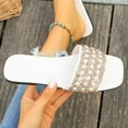 thumbnail image 6 of Mepaouo Women's Slide Sandals Pearl Square Toe Slip on Flats Summer Beach Dressy Footbed Slippers, 6 of 8