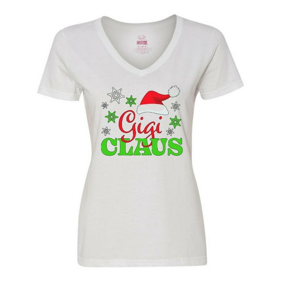 Inktastic Gigi Claus with Christmas Santa Hat and Snowflakes Women's V-Neck T-Shirt