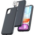 thumbnail image 1 of TOCOL Funda 5 en 1 para iPhone 13, con 2 protectores de pantalla + 2 protectores de lente de cámara, funda de silicona líquida para iPhone 13, azul medianoche, 1 of 4