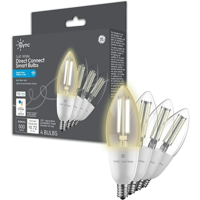 Cync CLEDBC6LDGF-4T Smart LED Candle Light Bulb Soft White WiFi Pack of 4