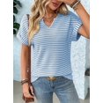 thumbnail image 2 of Womens Dressy Casual Cap Short Sleeve Tops Trendy Summer V Neck Loose Striped T Shirts Blouses  Blue XXL, 2 of 7