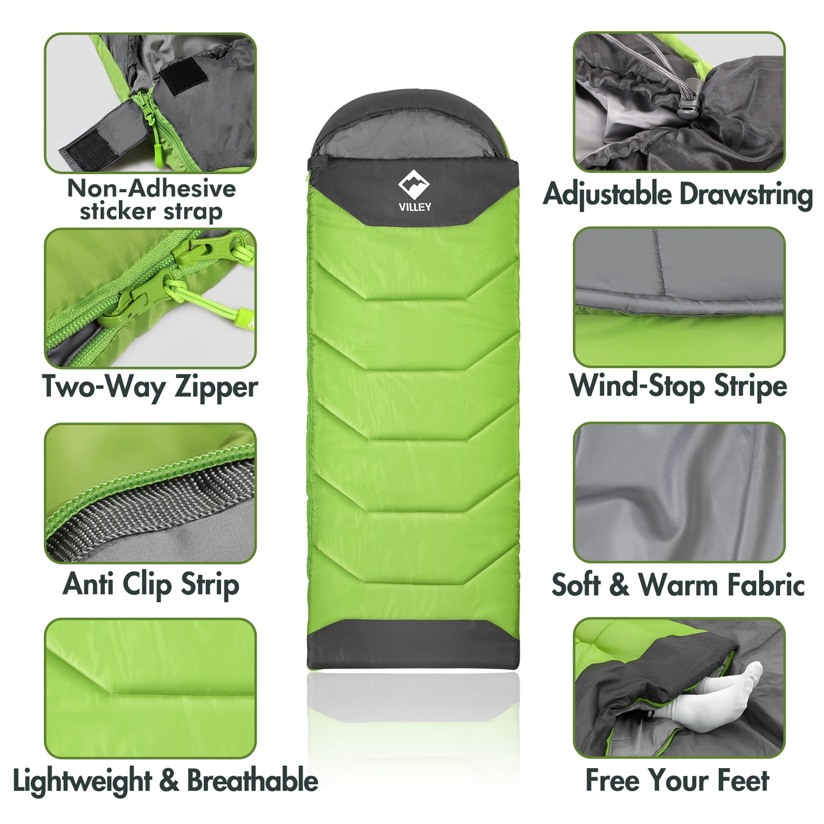 VILLEY Camping Sleeping Bag for Adults Boys and Girls, Lightweight Compact Backpacking Sleeping Bag for Outdoor, Traveling, Hiking