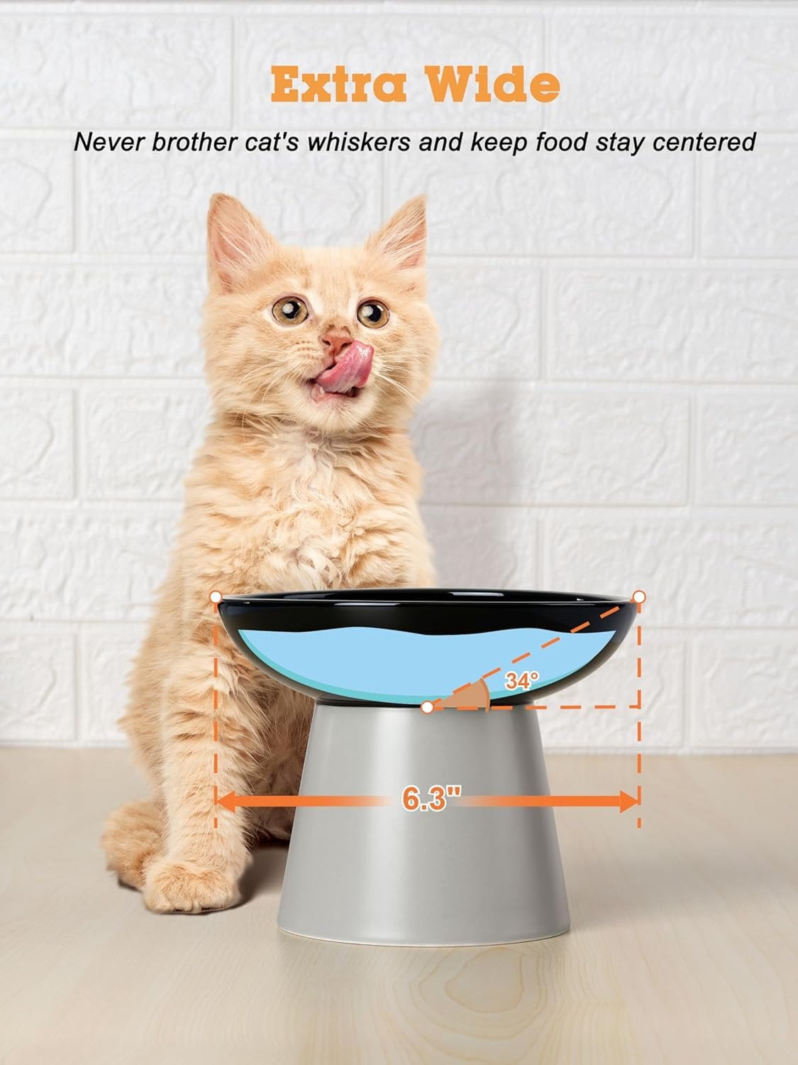 Elevated   and Water Bowls Set, Extra Wide and Raised Ceramic Feeder, Anti-Vomit -Free  Feeding Bowl for Kittens Adult Small Dogs(Black, 2 Pack)