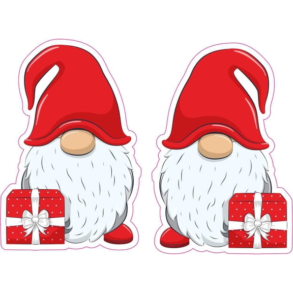 StickerTalk Christmas Present Gnome Vinyl Stickers, 1 sheet of 2 stickers, 2 inches x 3 inches each