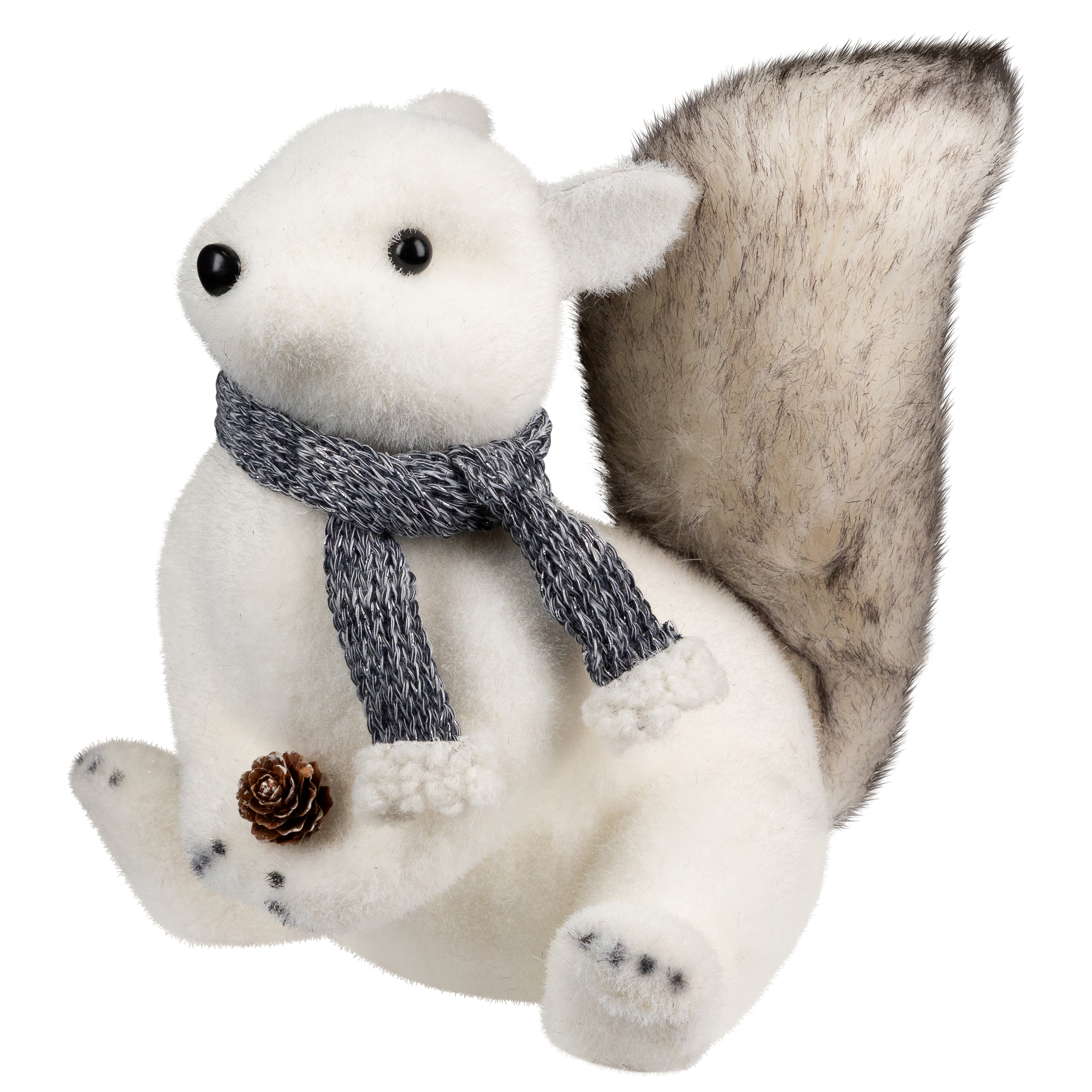 Northlight Snow Squirrel with Pinecone and Scarf Christmas Figure - 8.25" - White and Black
