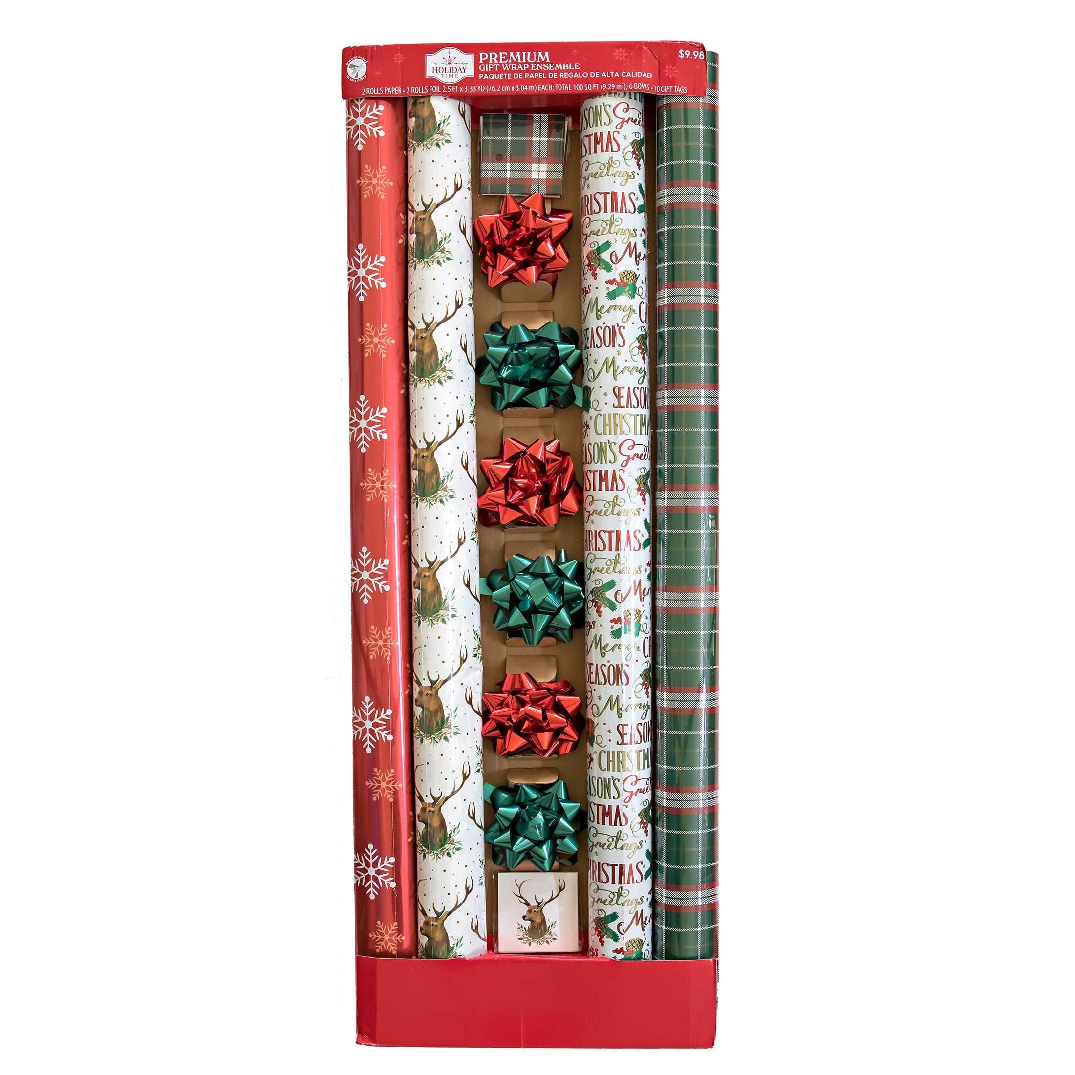 Holiday Time Premium Gift Wrap Kit, 4 Rolls Paper & Foil Gift Wrap, 10