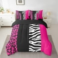 thumbnail image 2 of Erosebridal Leopard Print Bed in a Bag Queen size, Black Pink Bed Set, Geometry Stripe Decor, Women, Reversible, 2 of 5