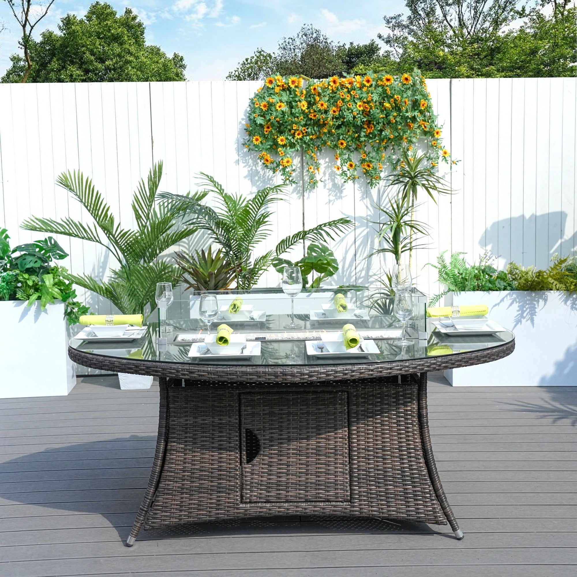 Direct Wicker Outdoor Patio Rattan Propane 6-Seat Oval Gas Fire Pit Table - Brown (Table Only)