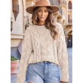 thumbnail image 5 of Women'S Fall Winter Fashion Round Neck Long Sleeve Colorblock Sweater Tops Chunky Knit Pullover Sweaters Cream White XL, 5 of 9