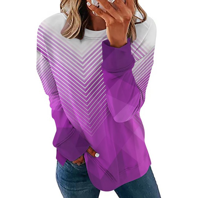 ICHUANYI Clearance Women Long Sleeves Casual Shirts Printing Round Neck Sweatshirt Pullover Loose Tunic Tops(Hot Pink, XXL) ICHUANYI WER2023081404141