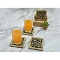 thumbnail image 5 of Store Indya Set of 4 Wooden Square Coasters with Holder for Tea Coffee Beer Wine Glass Drinks, Black Finish & Flower Carving, Tabletop Protection Perfect Coasters Fits Any Size of Drinking Glasses, 5 of 5