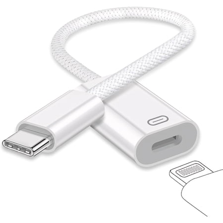 USB C to Lightning Headphone Audio Adapter, Type C Male to Female Lightning Earphone Converter with Charge/Data Transfer, Compatible with iPhone 17/16/15 Plus/Pro/Max, iPad Pro/Air 6/5/4, MacBook