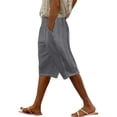 thumbnail image 4 of JJHGVB Cotton Linen Capris for Women Wide Leg Shorts for Women Womens Linen Shorts Resort Wear for Women 2026 Beach Boho Casual Pants High Waisted Pleated Women Linen Shorts Wide Leg Capri Gray 2 M, 4 of 5