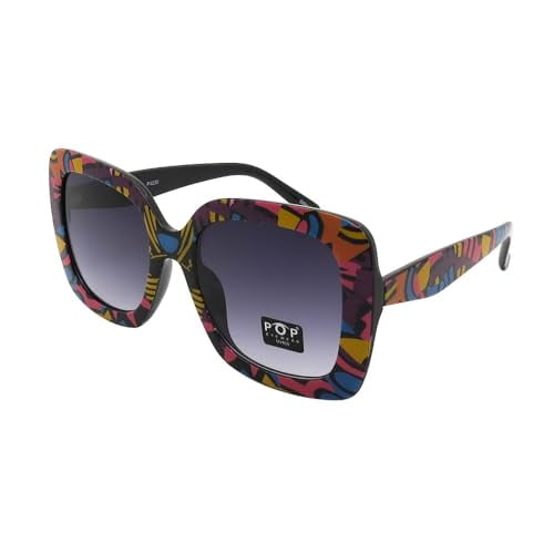Pop Fashionwear African Multicolor Print Oversized Square Fashion Sunglasses (ORANGE-BLUE)