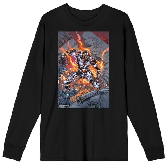 Justice League Victor Stone Cyborg Men's Black Long Sleeve Shirt-XL