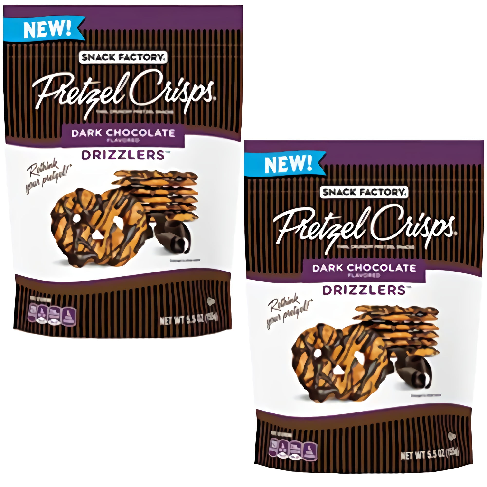 Dark Chocolate Pretzel Crisps Drizzlers by Snack Factory 5.5 Ounce