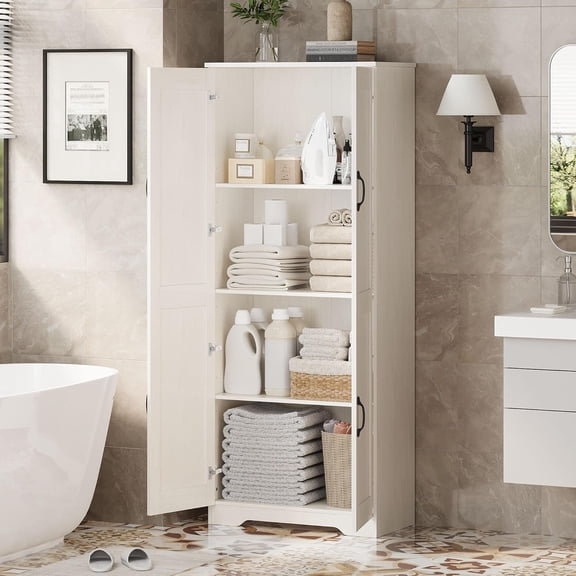 Kitchen Pantry Cabinet, Freestanding White Pantry Storage Cabinet, 60" Cupboard, Tall Bathroom Storage Cabinet with 2 Doors and Adjustable Shelves, for Dining Room, Living Room