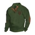 thumbnail image 4 of Wuxian Mens Pullover Sweatshirt Heavyweight Half Zip Stand Collar Knitted Color Block Cool Print Sweater Relaxed Fit Fall Winter Layering Warm Coats Tops Outwear,Army Green,L, 4 of 4