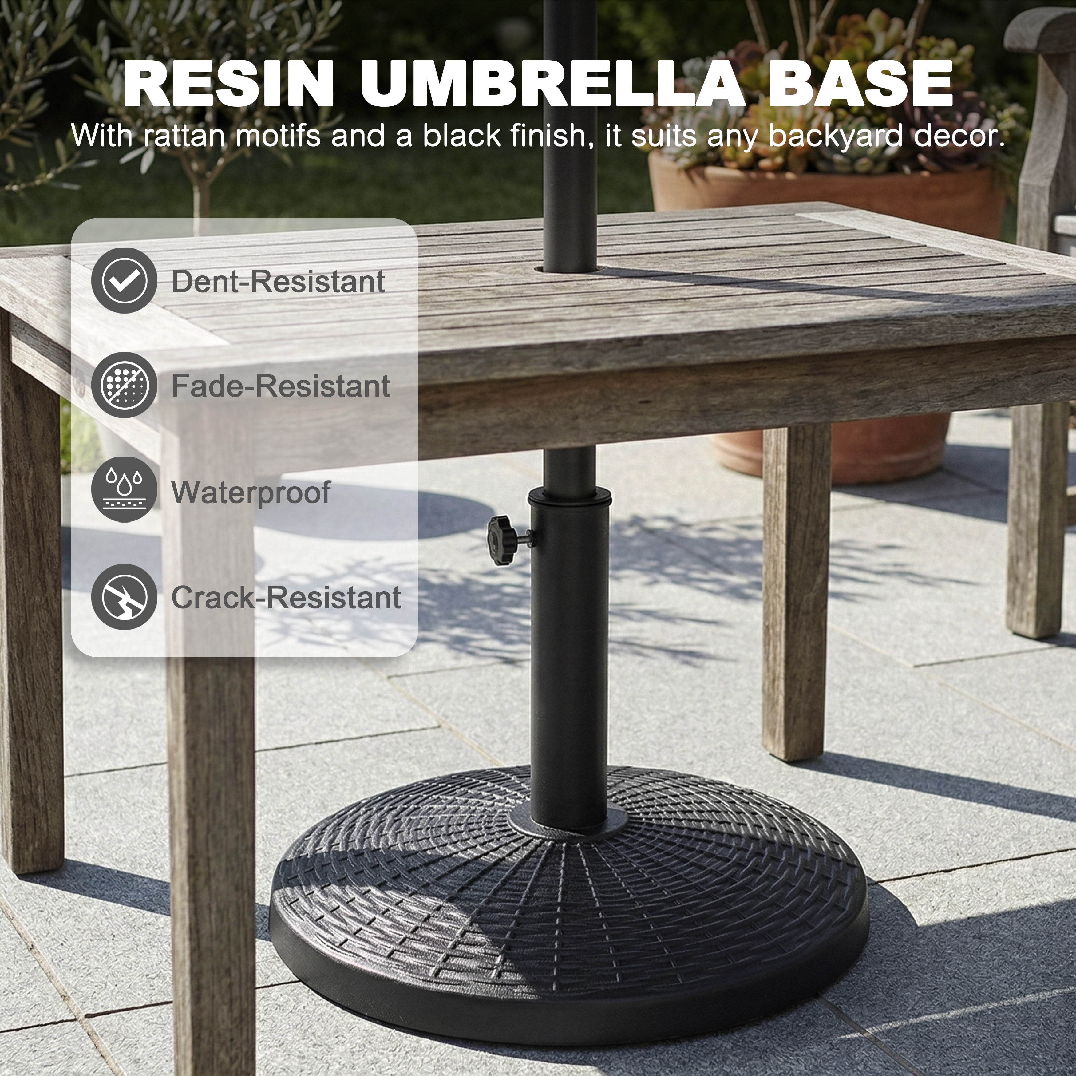 Nuu Garden Outdoor 22 lb, 18'' Round Patio Umbrella Base, Weighted Umbrella Stand with Hand-turn Knob, Weather-resistant Resin and Concrete, for Patio Umbrellas with Φ1.5''-1.9'' Poles, Black