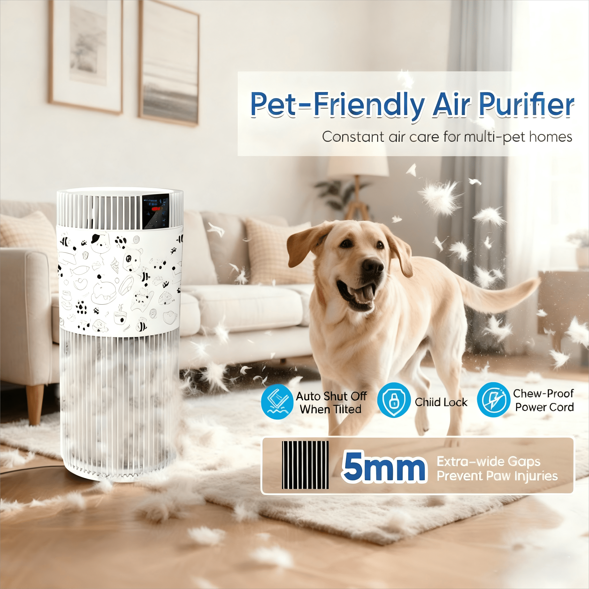 KEN BROWNAir Purifier for Home Large Room 2500 Ft² with Washable Filters, Pet Air Purifier for Bedroom with PM2.5 Sensor, 20dB Sleep Mode, 360° Purificationr,- Perfect Christmas Gift for Pet Owners