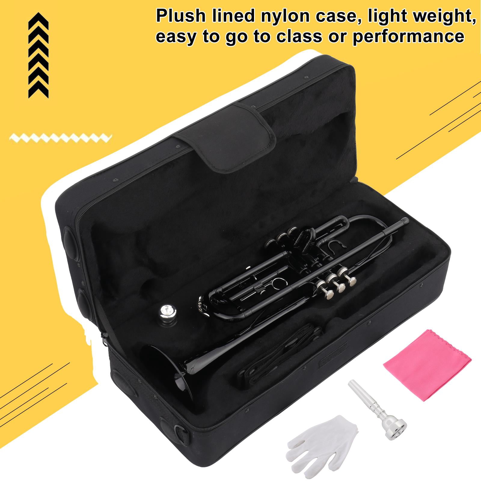 BaytoCare Standard Trumpet Set for Beginner, Brass Student Trumpet Instrument with Hard Case,Black