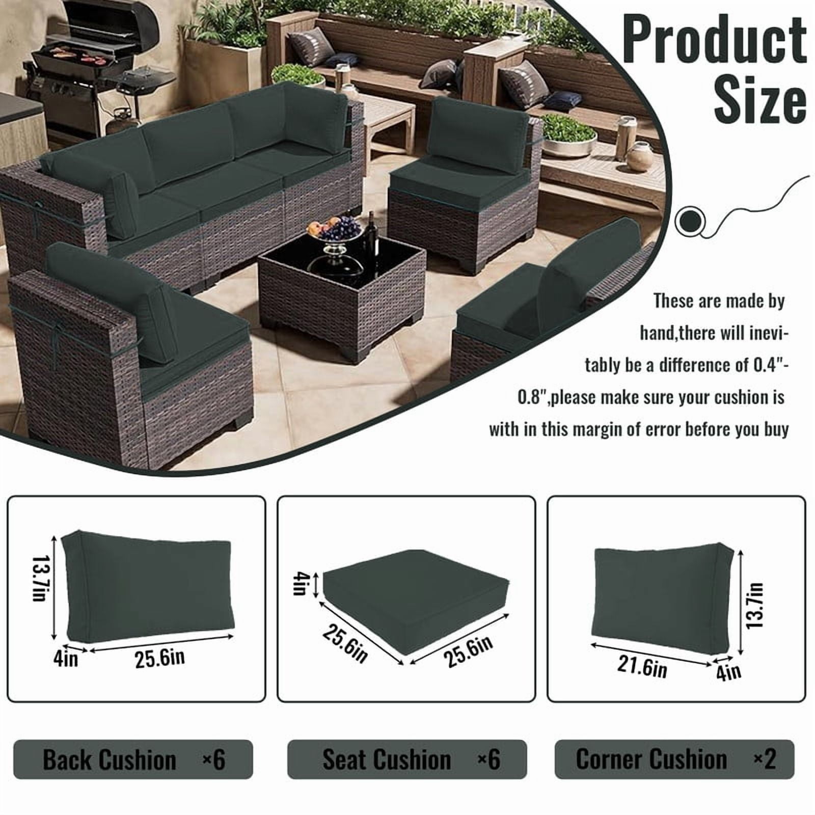 YLLN 14-Piece Sofa Cushion Set, 4in Thick Replacement Cushions For Outdoor Furniture, Water-Resistant Patio Outdoor Sectional Cushions, For 6-Seat Sectional Patio Conversation