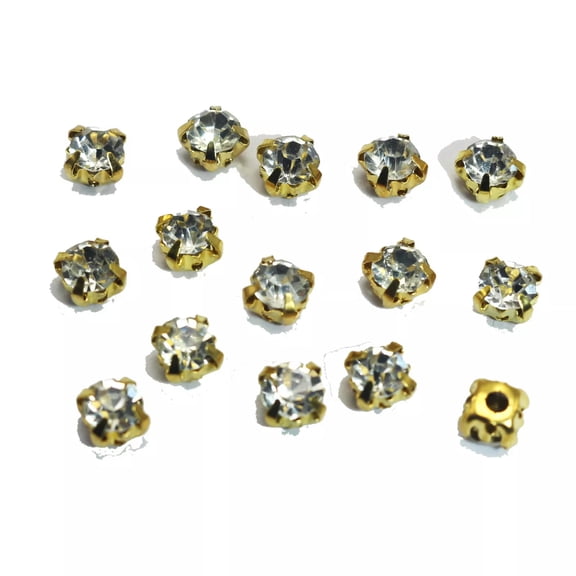 U8MO 100 Golden Clear Crystal Glass Rose Montees 6mm SS28 Sew on Rhinestones Beads