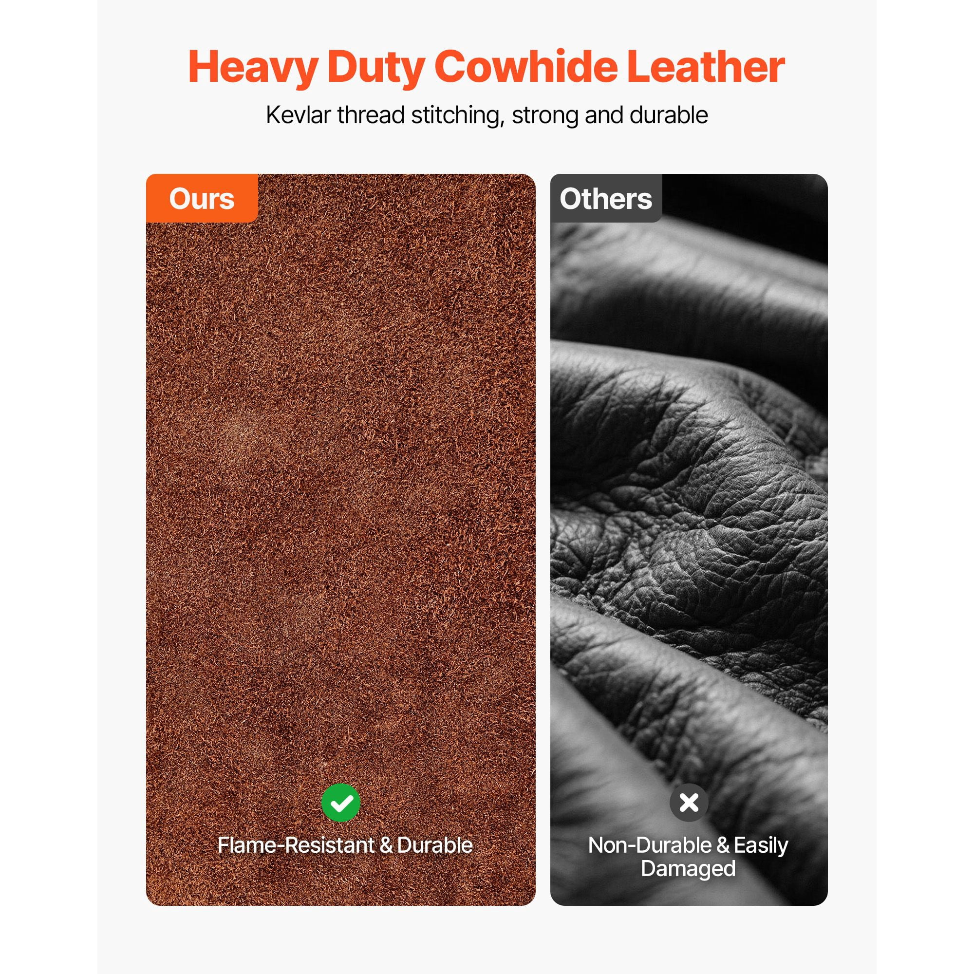 Welding Apron Split Leg, Heavy-Duty Cowhide Leather with Kevlar Thread, 24x52 Inch Full Coverage, 3 Pockets + 2 Leather Hanging Loops, Cross-Back Straps