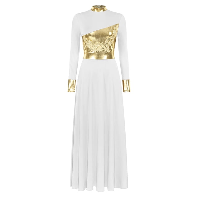 Yruioon Robe de Danse de Louange pour Femmes Tunique Superposition Métallique Costume de Culte Spirituel C03 L
