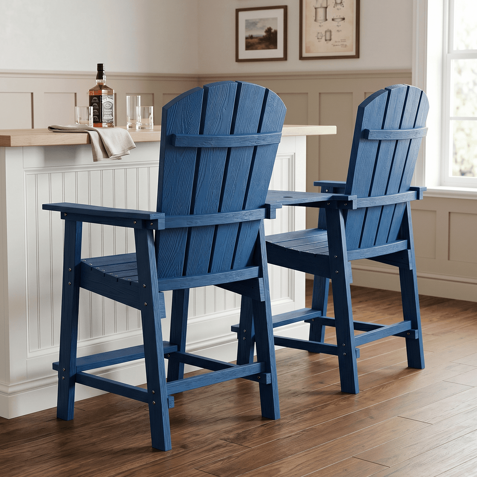 2-Piece Outdoor Adirondack Chair With Table, High Adirondack Chairs with Removable Trays, All Weather Outdoor Adirondack Barstools for Patio, Balcony, Backyard, Deck and Garden