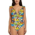 thumbnail image 2 of Yiaed Various Balls Print Women's Ruffled One Piece Swimsuit V Neck Swimwear Slimming Monokini for Woman-Small, 2 of 8