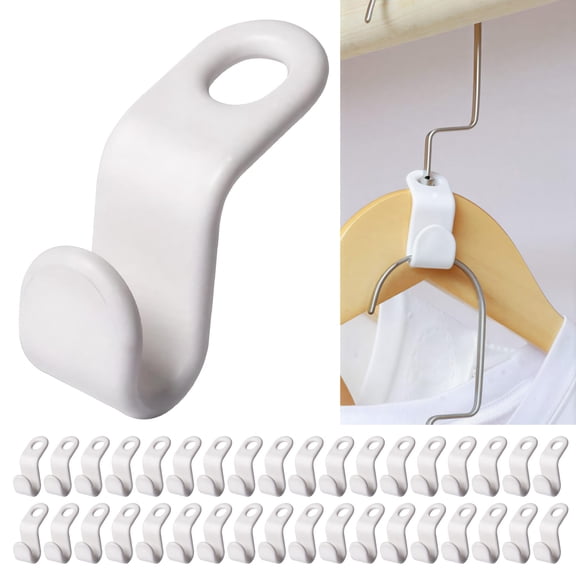 50 PCS Hanger Connector Hooks, Space Saving Hooks and Clips for Plastic Hangers (White)