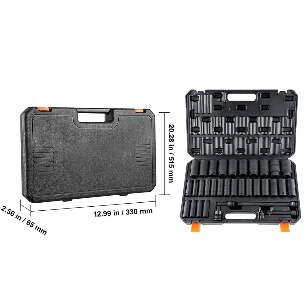1/2" Drive Impact Socket Set, Socket Set Metric 8-36mm, 6 Point Cr-MO Alloy Steel with Storage Case for Indoor, Home Improvement, Auto Repair, Rugged Construction, 34 Piece, Black