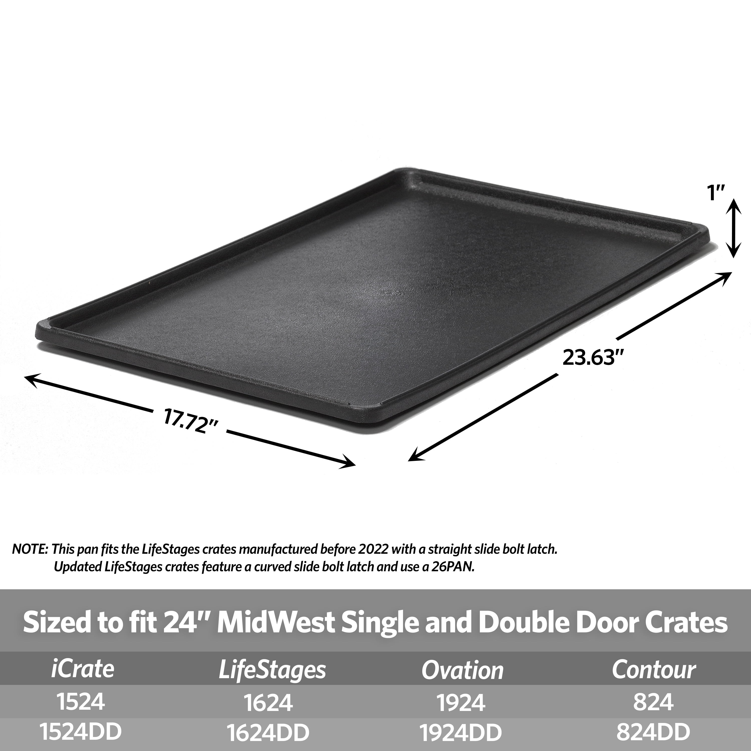 LifeStages by MidWest Homes for Pets 24-Inch Replacement Pan, Measures 23.63 x 17.72 x 1 Inches, Universal Leak-Proof Tray for Dog Crates & Multi-Purpose Use, Fits Most Standard 24" Wire Crates