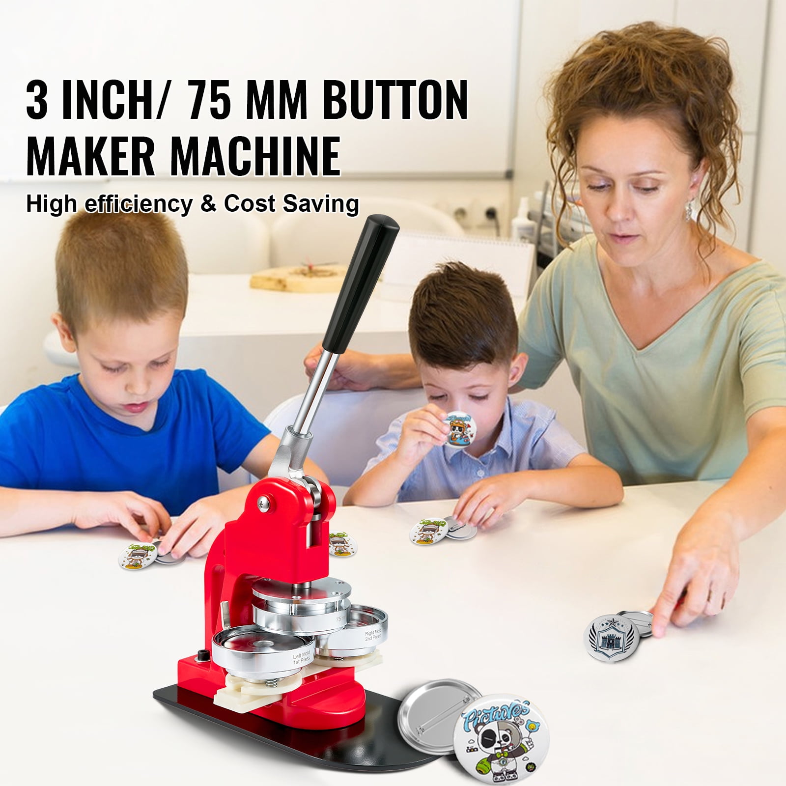 KFFKFF Button Making Machine Badge Pin Machine 3 Inch 75mm 500 Free Parts Press Kit