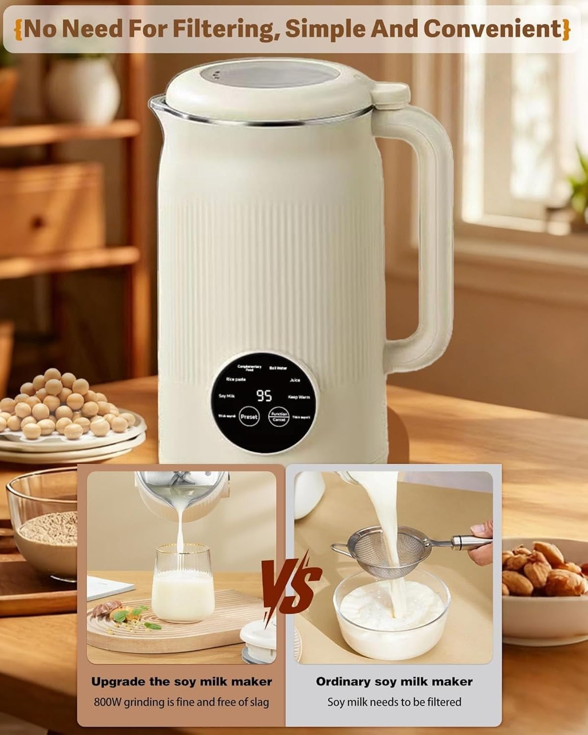 Upgraded Multifunction 8-in-1 Nut Milk Maker Machine & Juice Maker with Stainless Steel Lid,Utomatic Plant-Based Milks Blender for Nuts,Oat,Soy Milks,12h Delay/Keep Warm/Self Cleaning