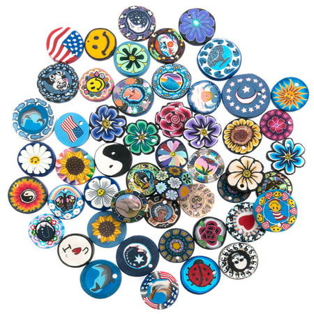 50 Pieces Assorted Designs Fimo Polymer Clay Disc Pendants for Jewelry Making - DIY Kit for Necklaces - Includes Free Gift Necklace, 12 Adjustable Wax Cords and 50 Jump