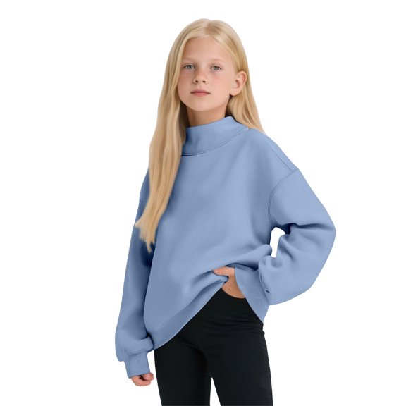 Sweatshirt For Kids Mock Neck Fall Y2K No Hood Cute Pullover Long Sleeve Sweatshirt Winter Fashion Outfit Sky Blue 150