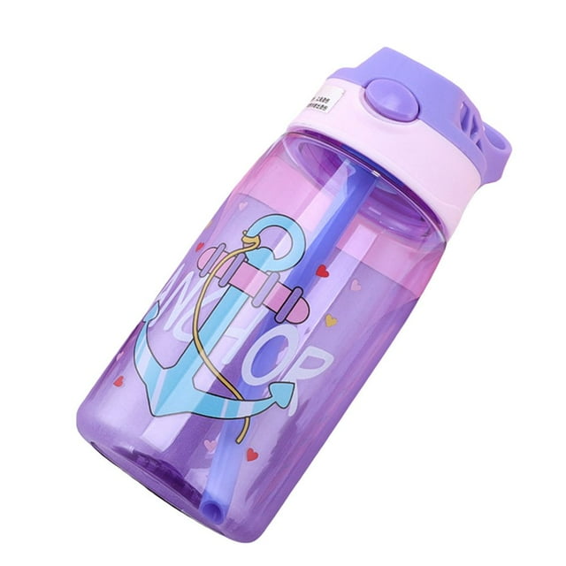480ML Water Bottle for School Kids Girls Boys Portable Cartoon Patterns Print Water Bottle with Straw for Toddler Kids