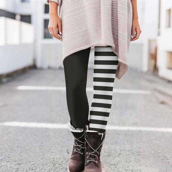Soft Leggings for Women High Waist Striped Full Length Workout with Pockets Gym Fitness Tummy Control Pants for Yoga Running